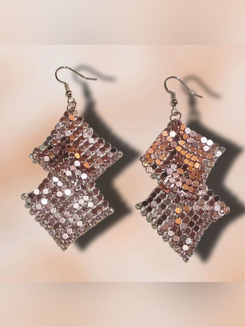 Light Pink Sparkle Mesh Statement
Earrings With Rhinestones - Picture 4 of 5